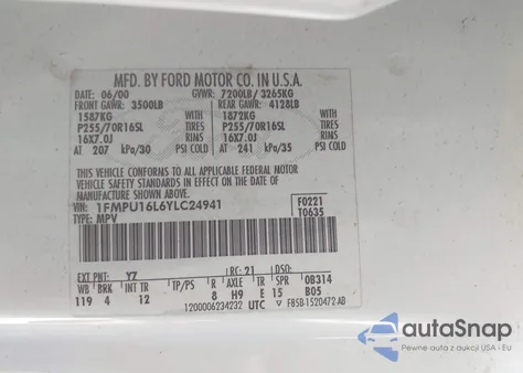 2000 Ford Expedition Xlt from USA, damaged, VIN 1FMPU16L6YLC24941